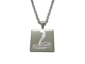 Silver Toned Etched Cobra Snake Pendant Necklace