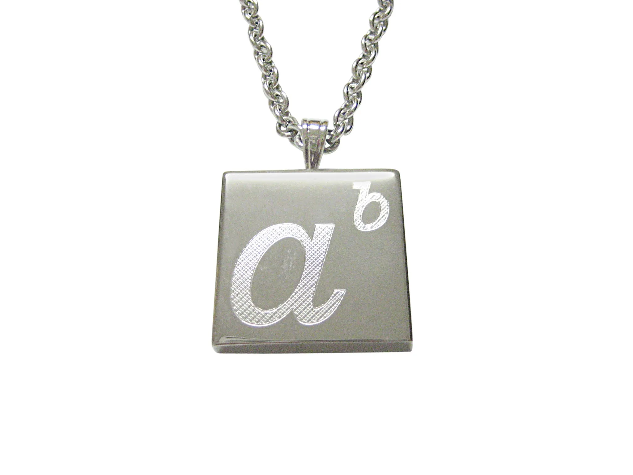 Silver Toned Etched Mathematical A to the Power of B Pendant Necklace