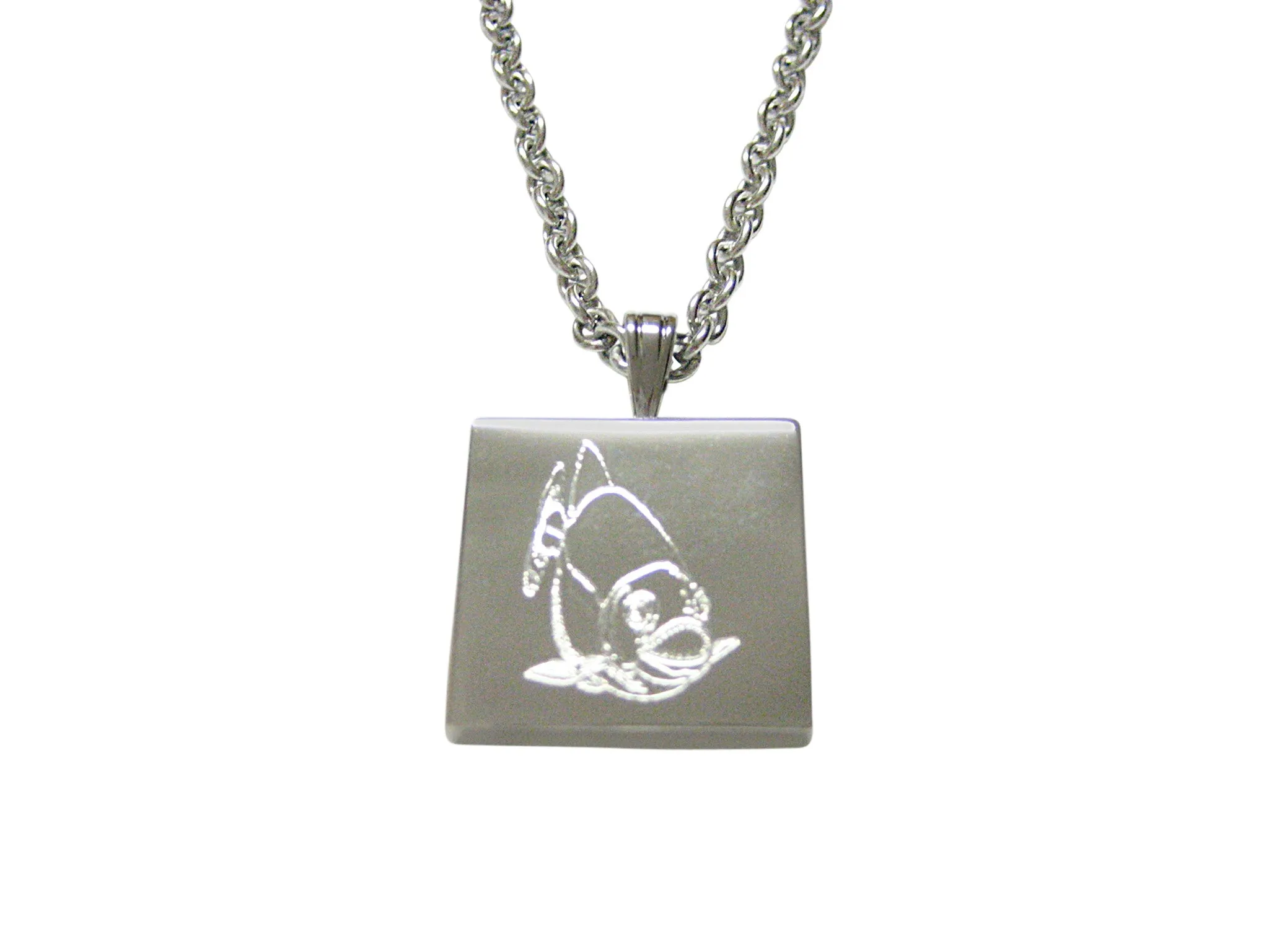 Silver Toned Etched Piranha Fish Pendant Necklace