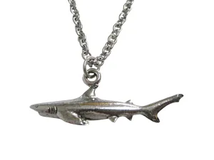 Silver Toned Textured Mako Shark Pendant Necklace