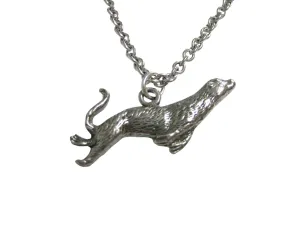 Silver Toned Textured Sea Lion Pendant Necklace