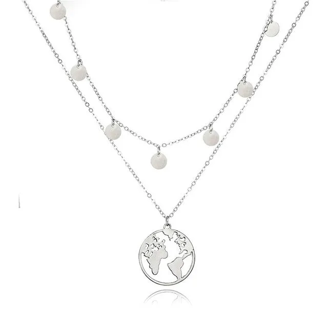 Silver World Map Necklace