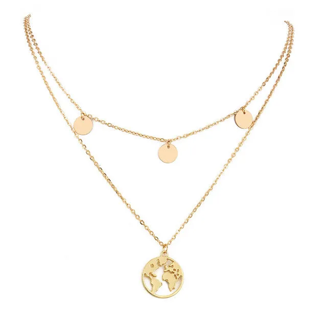 Silver World Map Necklace