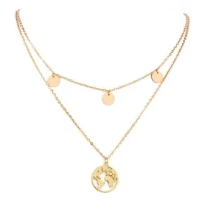 Silver World Map Necklace