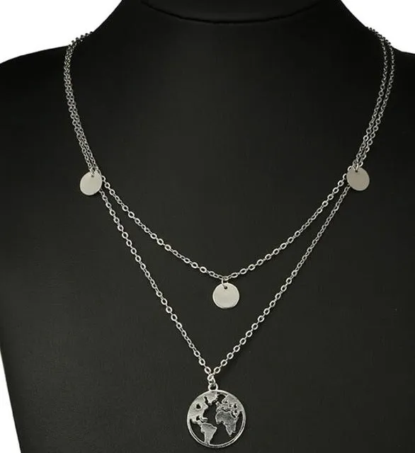 Silver World Map Necklace