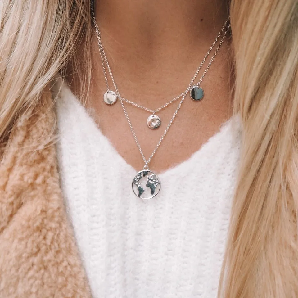Silver World Map Necklace