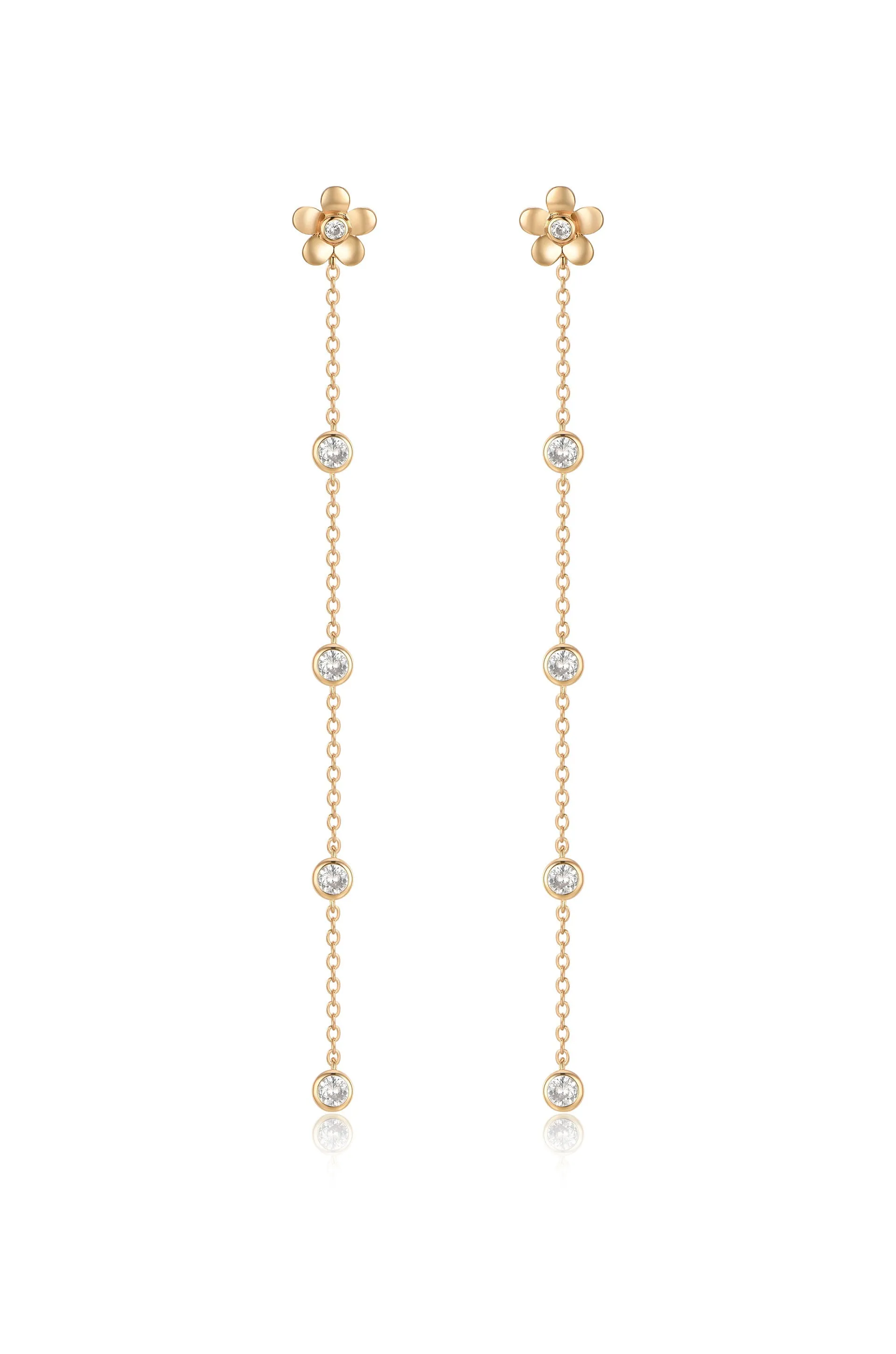 Single Flower Linear Dangle Earrings