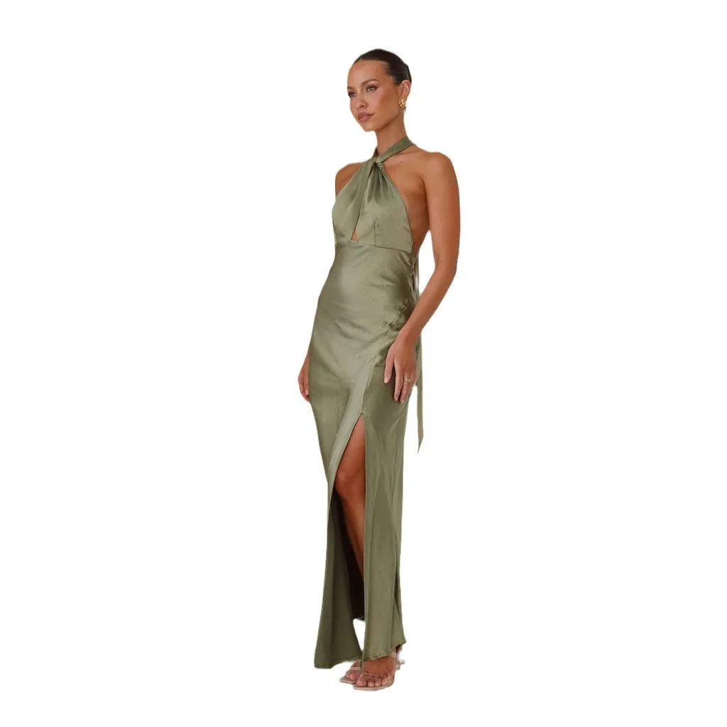 Sleeveless One-Line Off-The-Neck Slit Dress