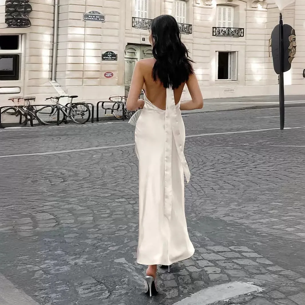 Sleeveless One-Line Off-The-Neck Slit Dress