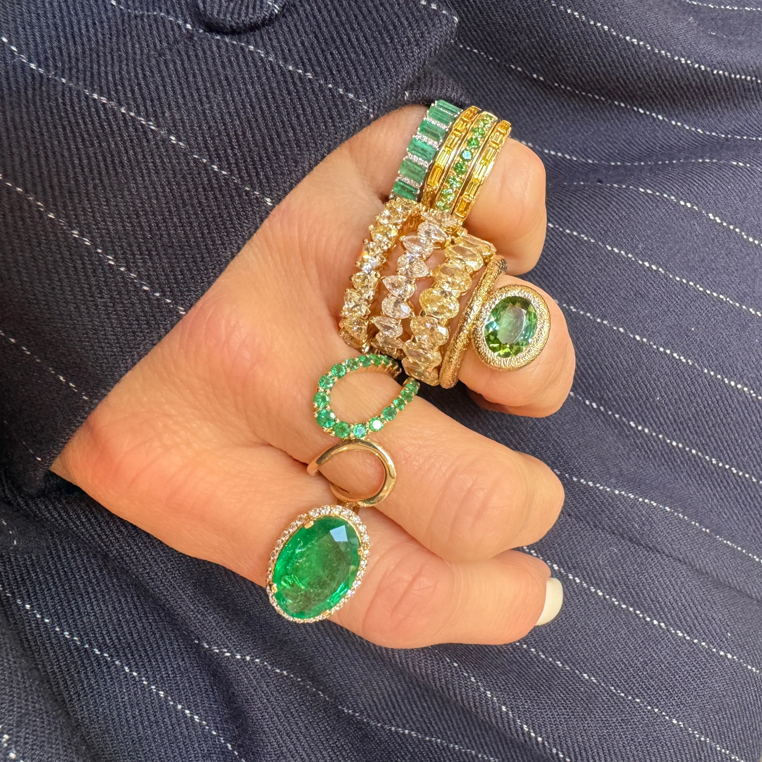 Small Round Ombre Tsavorite Garnet Stacker Ring