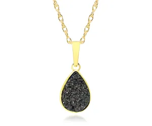 Small Teardrop Black Druzy 14K Vermeil Necklace