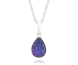 Small Teardrop Purple Rainbow Druzy Necklace