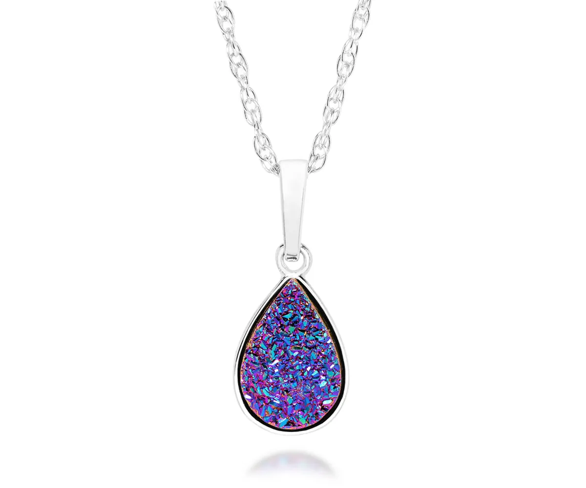 Small Teardrop Purple Rainbow Druzy Necklace