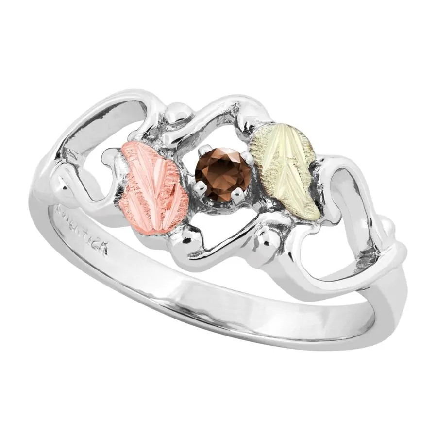 Smokey Quartz Foliage III - Sterling Silver Black Hills Gold Ring