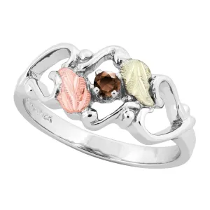 Smokey Quartz Foliage III - Sterling Silver Black Hills Gold Ring