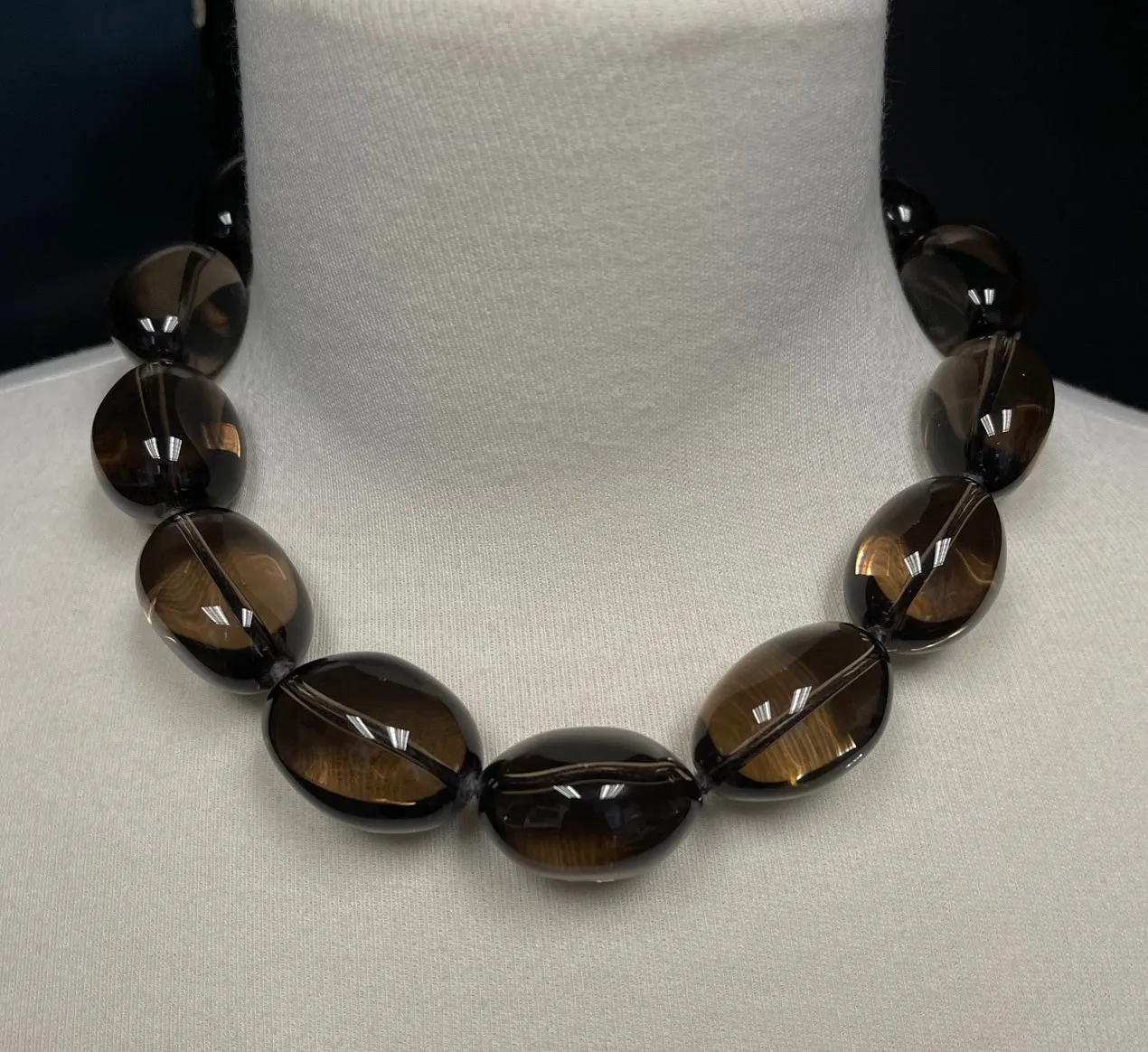 Smoky Quartz Bean-Shaped Beaded Necklace