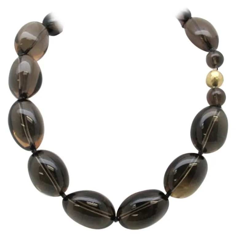 Smoky Quartz Bean-Shaped Beaded Necklace