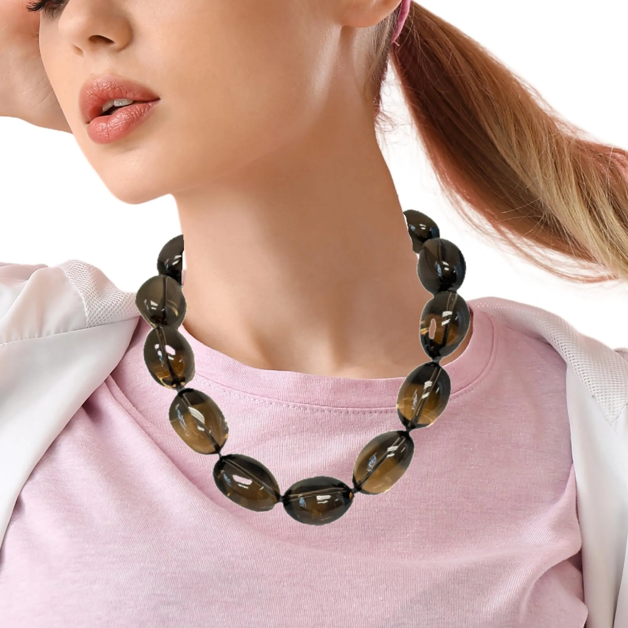 Smoky Quartz Bean-Shaped Beaded Necklace