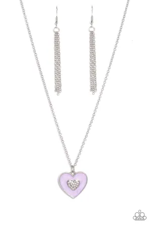 So This is Love- Purple - White Rhinestone CenterHeart Pendant Short Paparazzi Necklace
