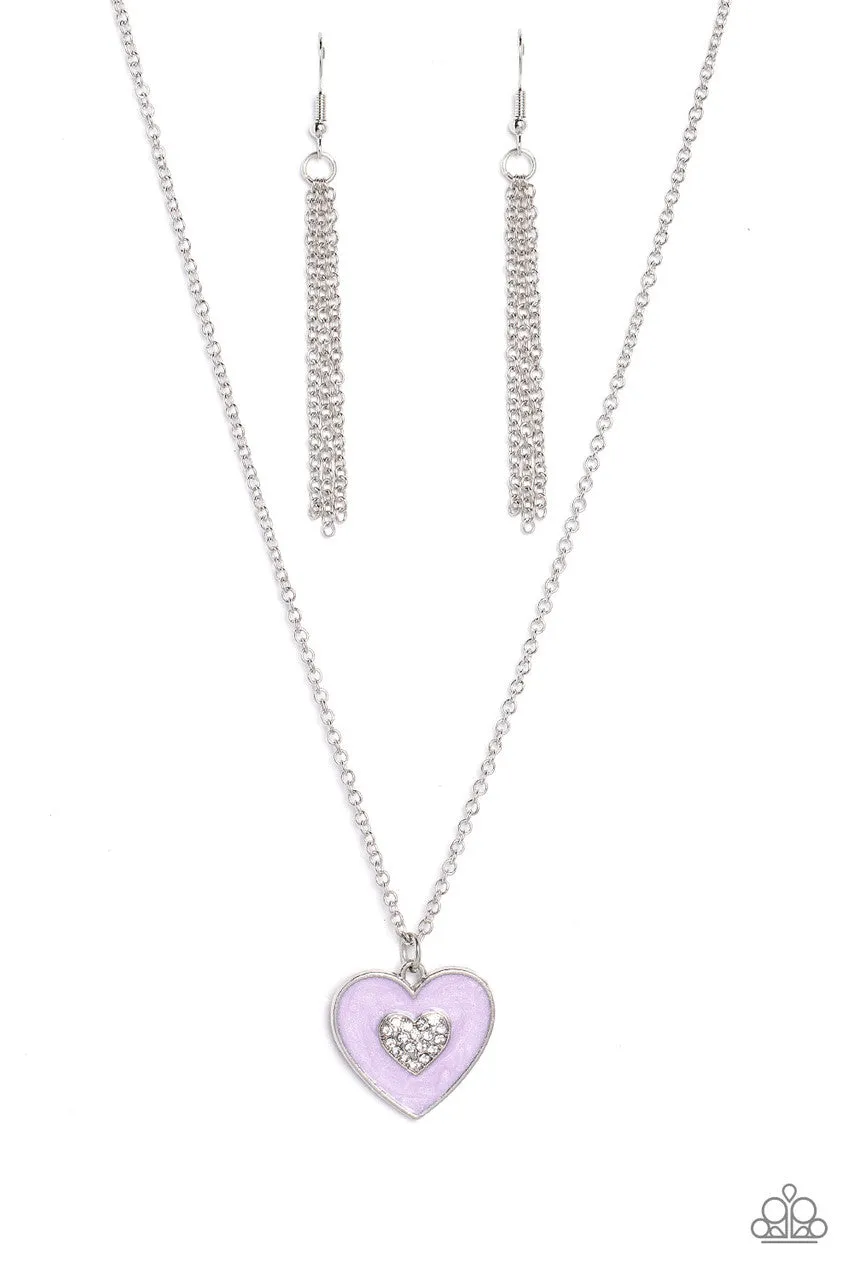 So This is Love- Purple - White Rhinestone CenterHeart Pendant Short Paparazzi Necklace