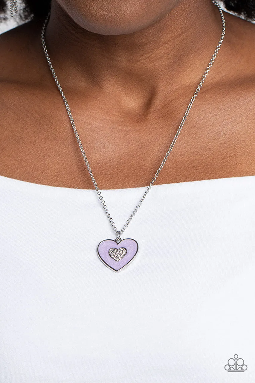 So This is Love- Purple - White Rhinestone CenterHeart Pendant Short Paparazzi Necklace