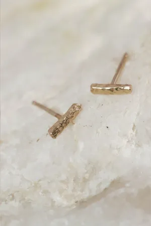 Solid Gold Textured Linear Stud Earrings