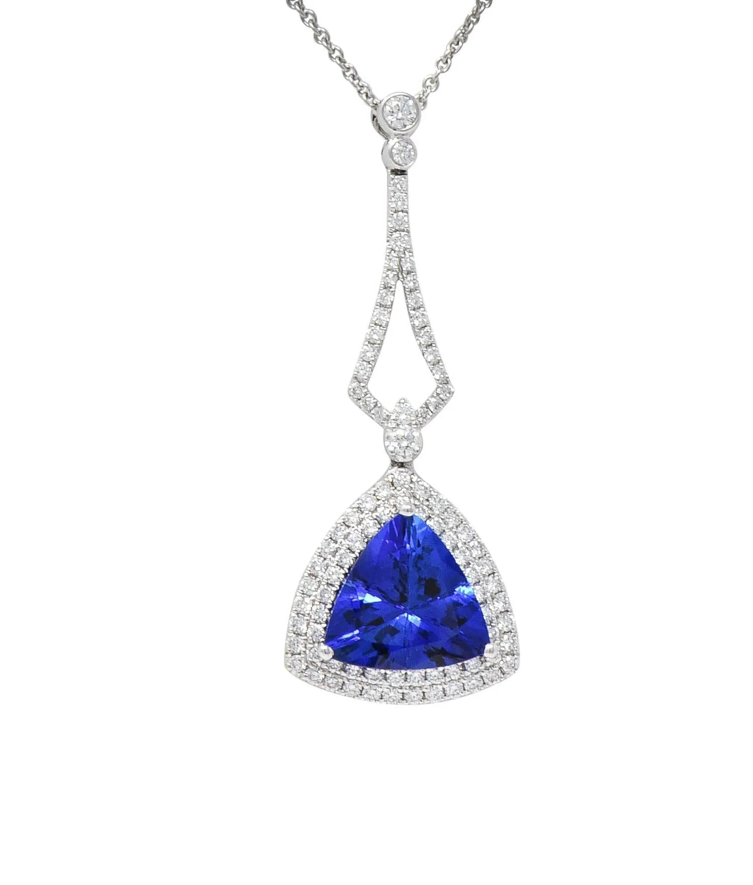 Spark Creations 4.30 CTW Tanzanite Diamond 18 Karat White Gold Pendant Necklace