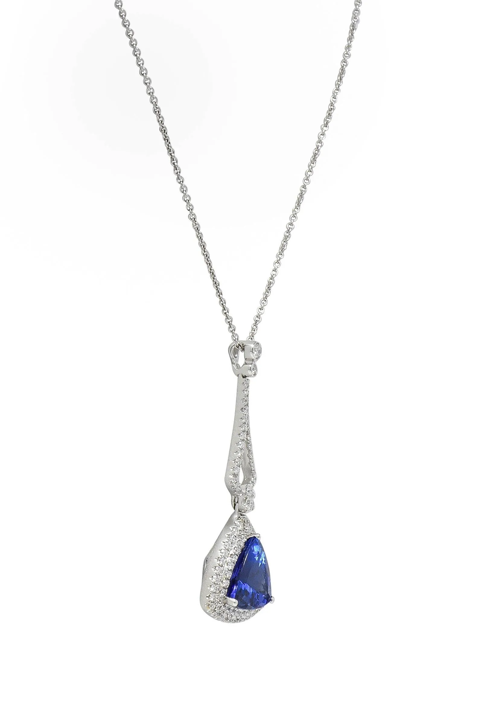 Spark Creations 4.30 CTW Tanzanite Diamond 18 Karat White Gold Pendant Necklace