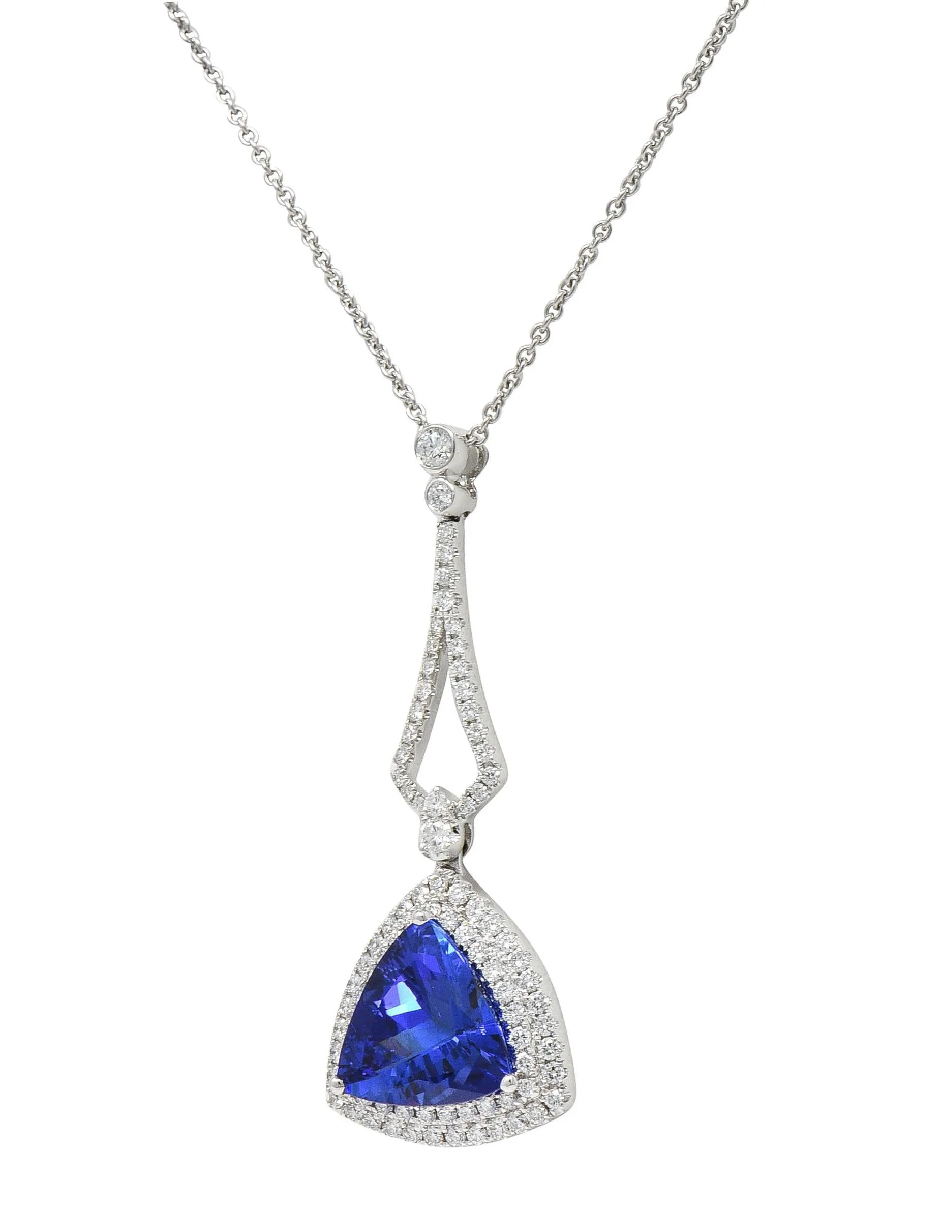 Spark Creations 4.30 CTW Tanzanite Diamond 18 Karat White Gold Pendant Necklace