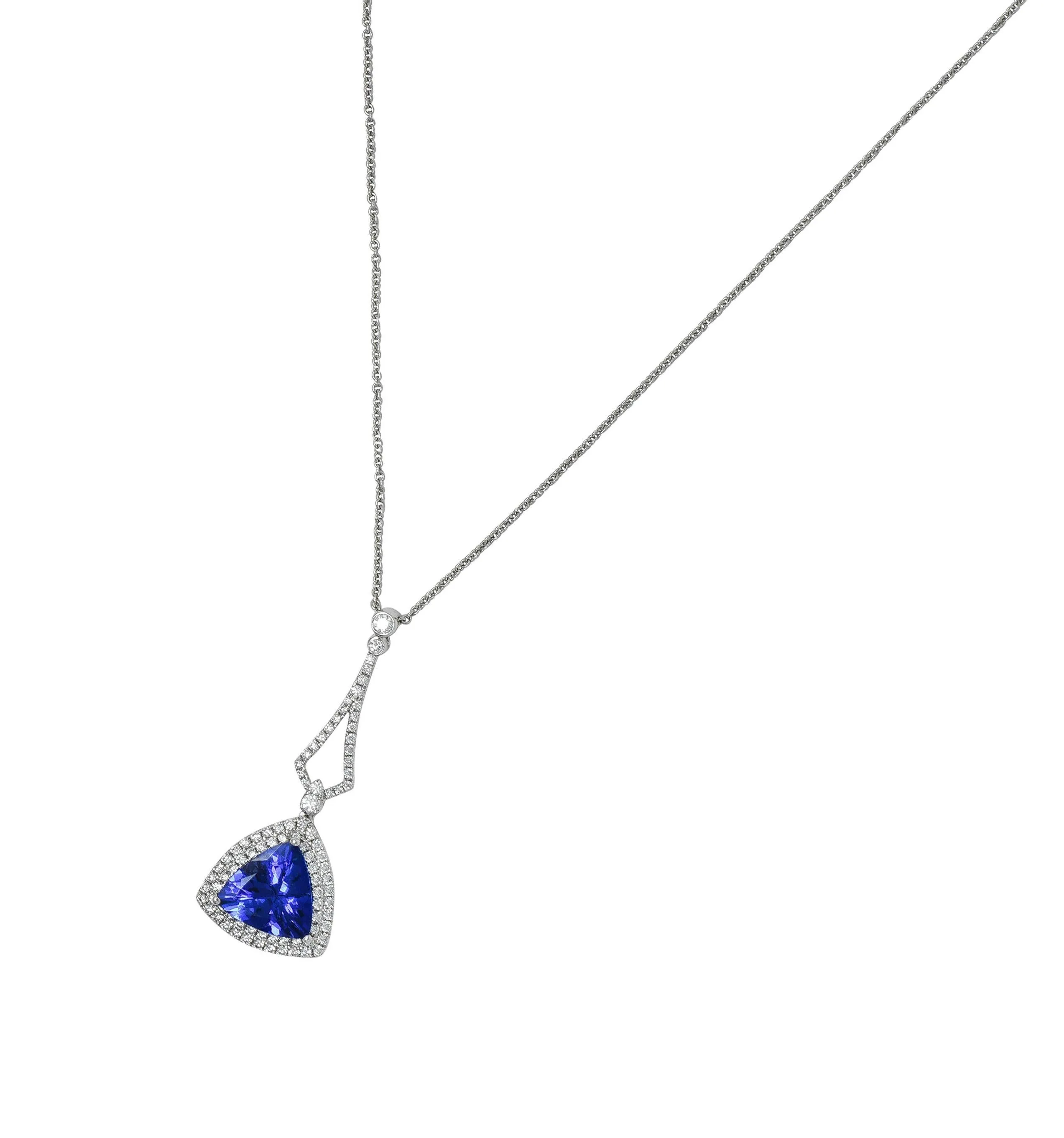 Spark Creations 4.30 CTW Tanzanite Diamond 18 Karat White Gold Pendant Necklace