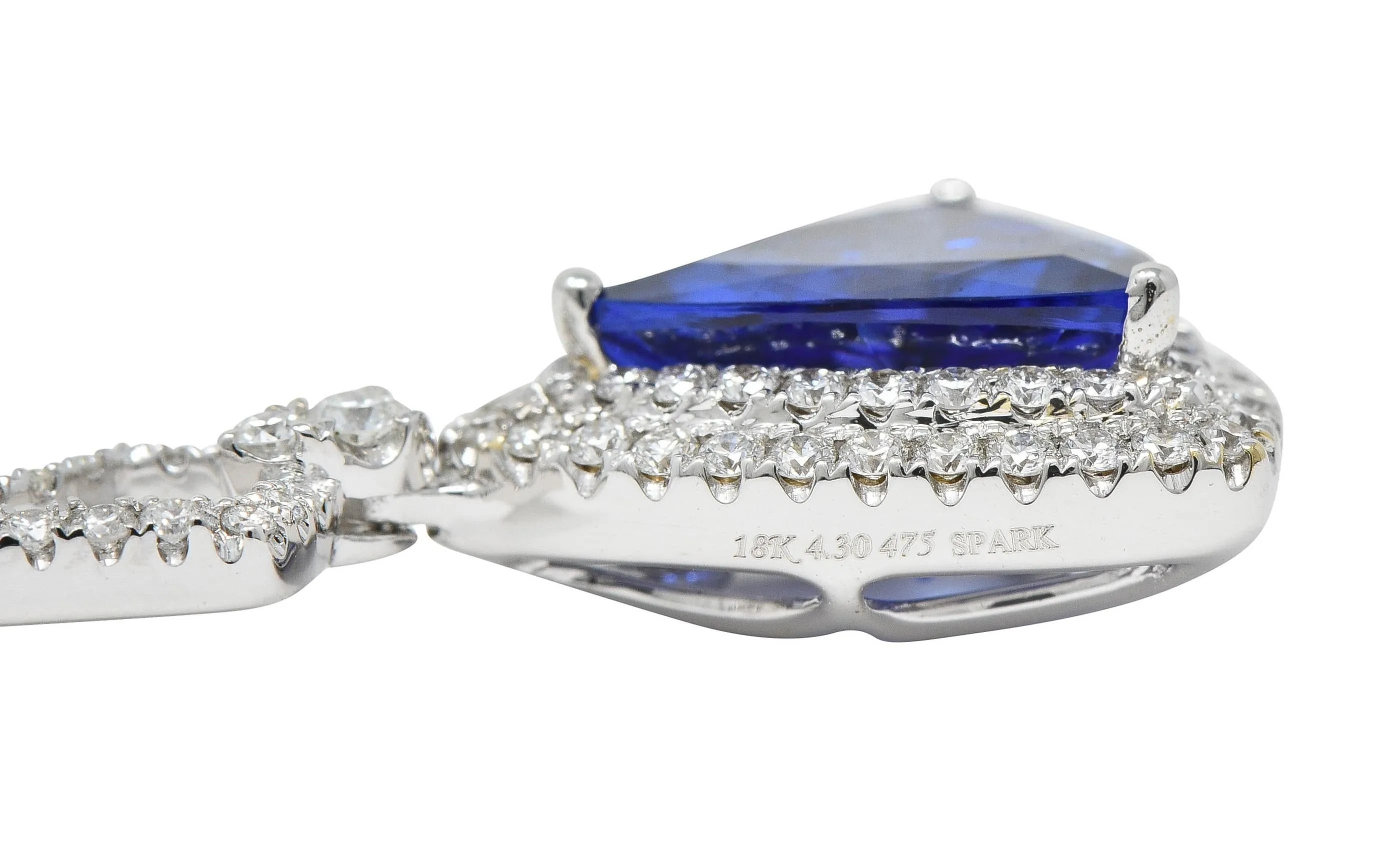 Spark Creations 4.30 CTW Tanzanite Diamond 18 Karat White Gold Pendant Necklace