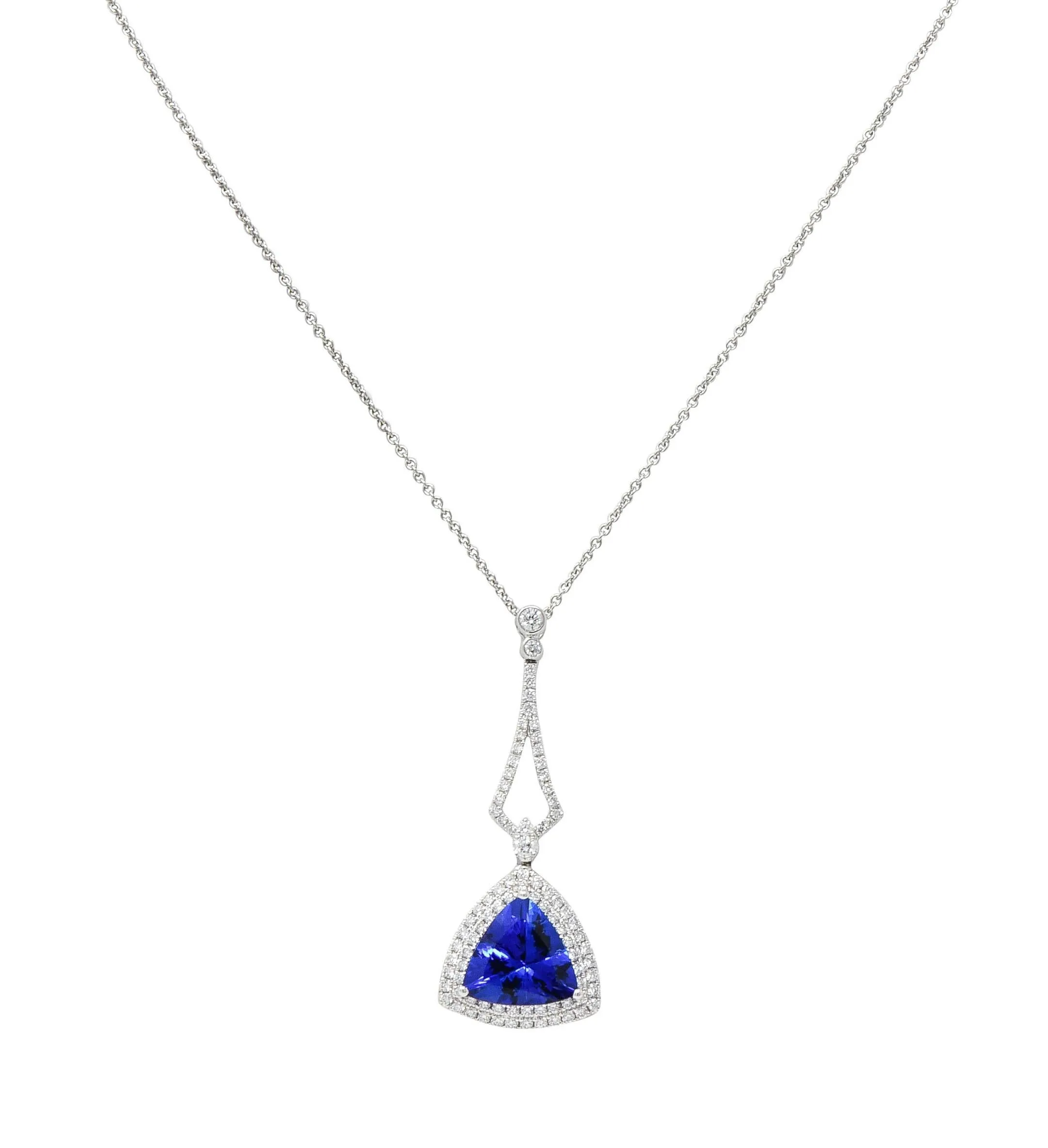 Spark Creations 4.30 CTW Tanzanite Diamond 18 Karat White Gold Pendant Necklace
