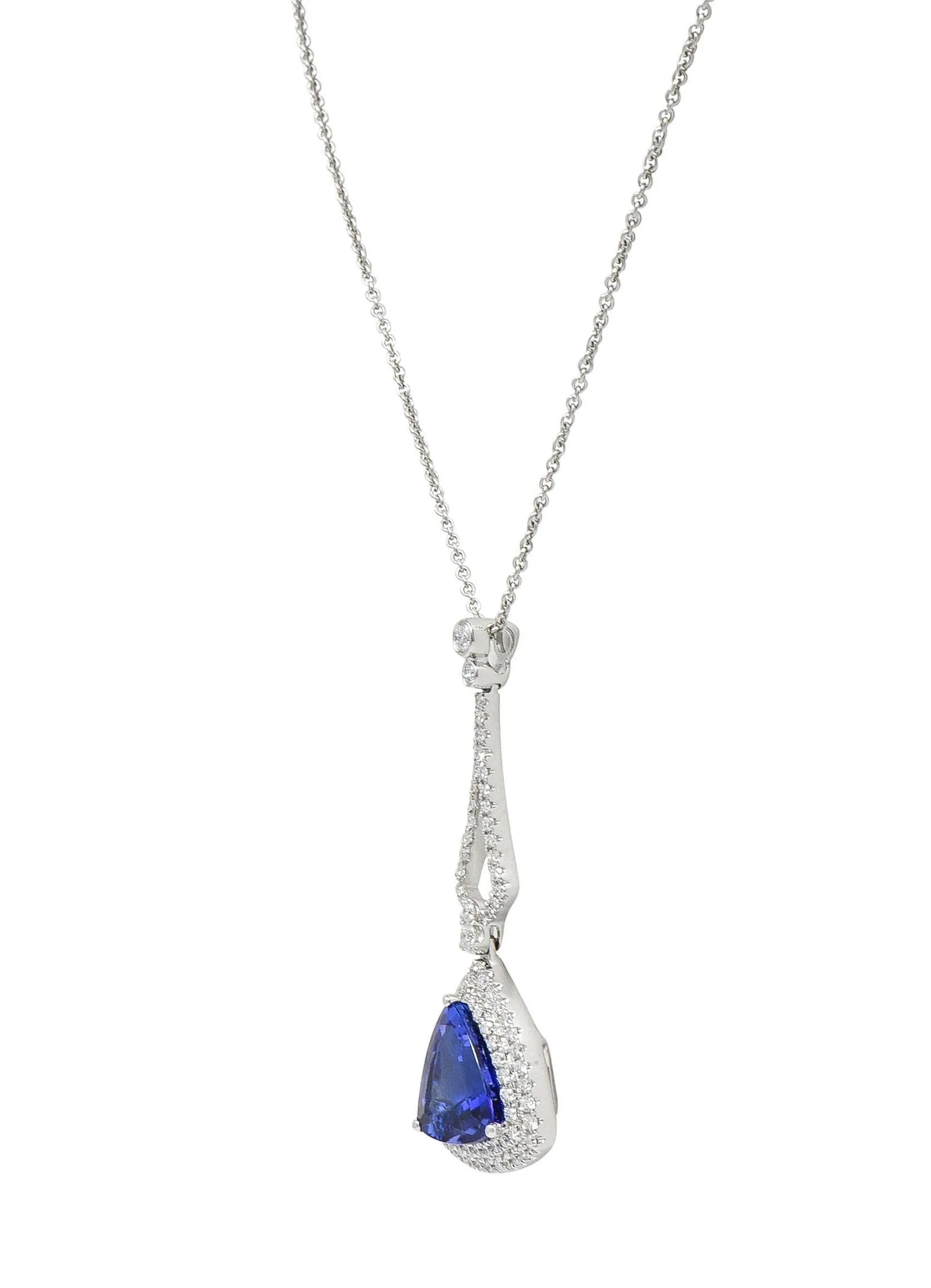 Spark Creations 4.30 CTW Tanzanite Diamond 18 Karat White Gold Pendant Necklace