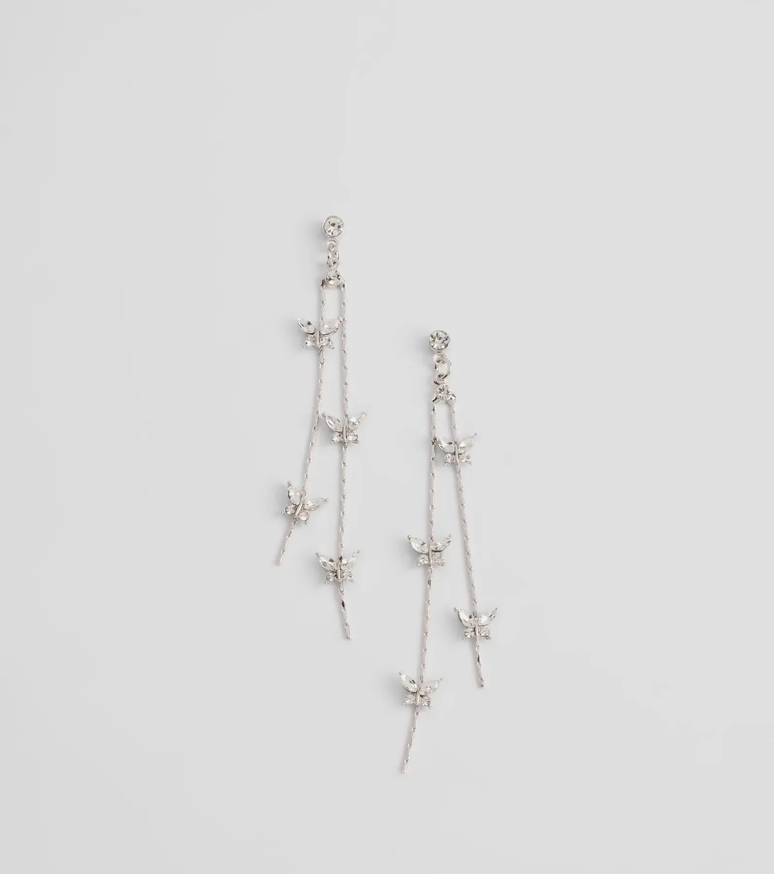 Sparkly Charm Rhinestone Butterfly Linear Earrings