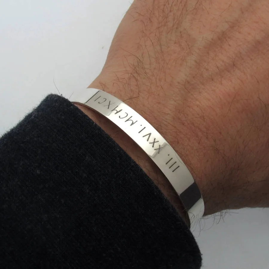 Special Brother Gift Personalized Sterling Silver Cuff Bracelets for Men