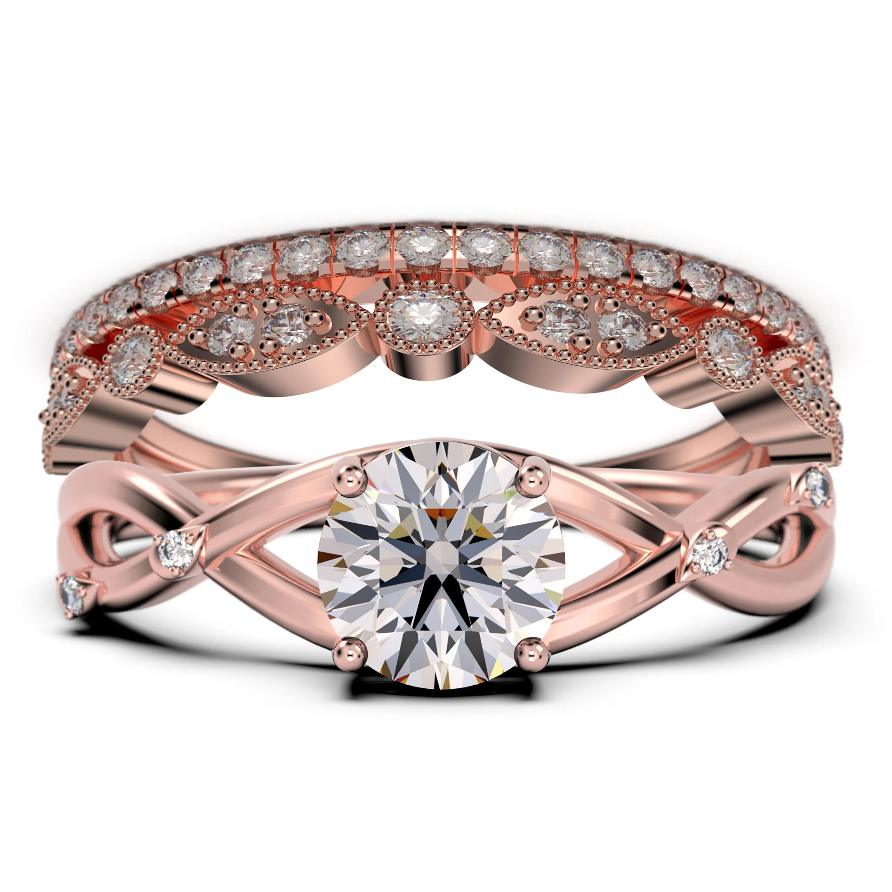 Spectacular And Decorative Rings Boho & hippie 2.10 Carat Round Cut Diamond Moissanite Engagement Ring, Wedding Ring, Two Matching Band in 10k/14k/18k Solid Gold, Promise Ring, Lovely Gift