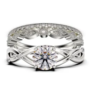 Spectacular And Decorative Rings Boho & hippie 2.10 Carat Round Cut Diamond Moissanite Engagement Ring, Wedding Ring, Two Matching Band in 10k/14k/18k Solid Gold, Promise Ring, Lovely Gift