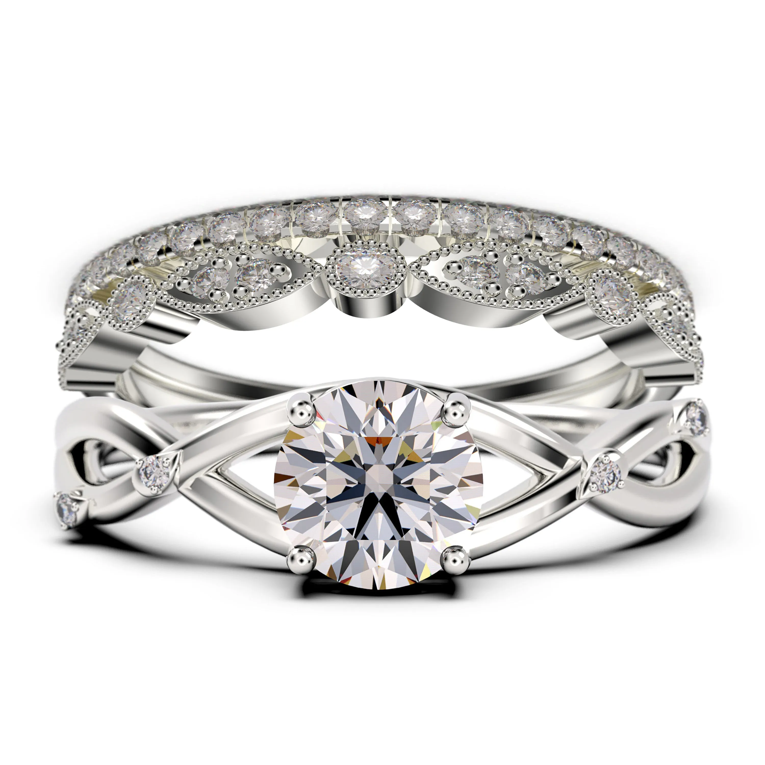 Spectacular And Decorative Rings Boho & hippie 2.10 Carat Round Cut Diamond Moissanite Engagement Ring, Wedding Ring, Two Matching Band in 10k/14k/18k Solid Gold, Promise Ring, Lovely Gift