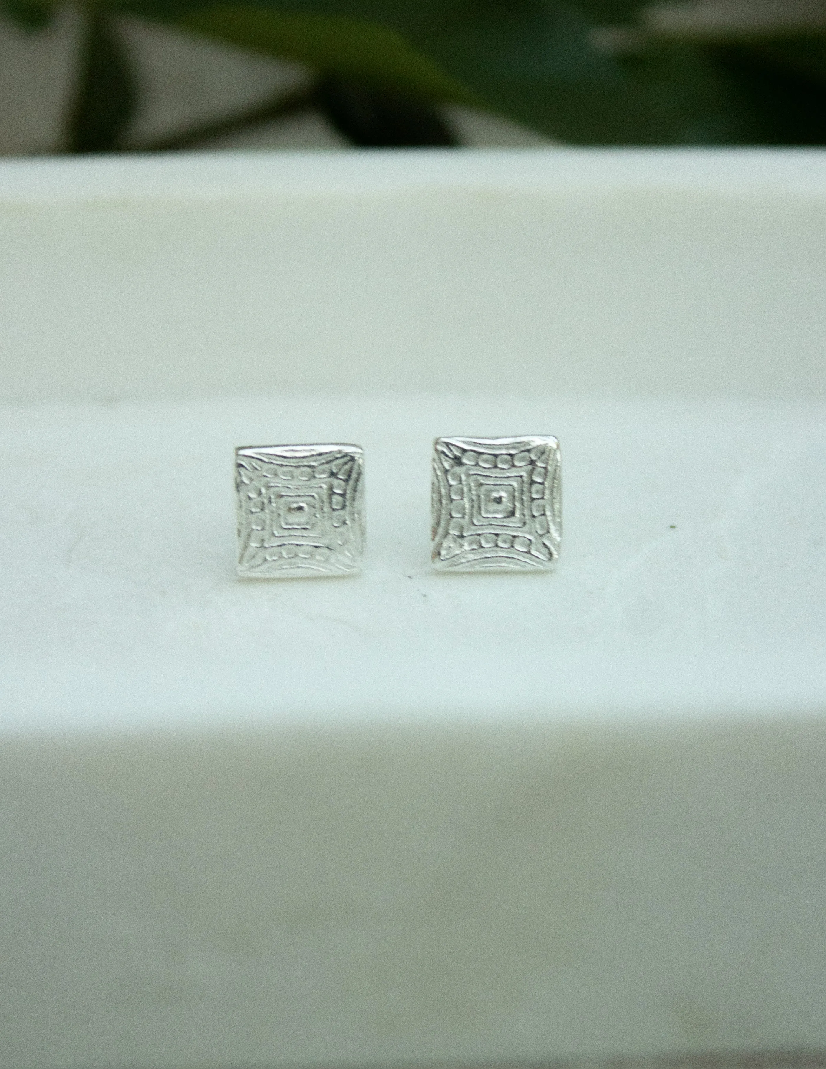 Square geometric pattern stud earrings
