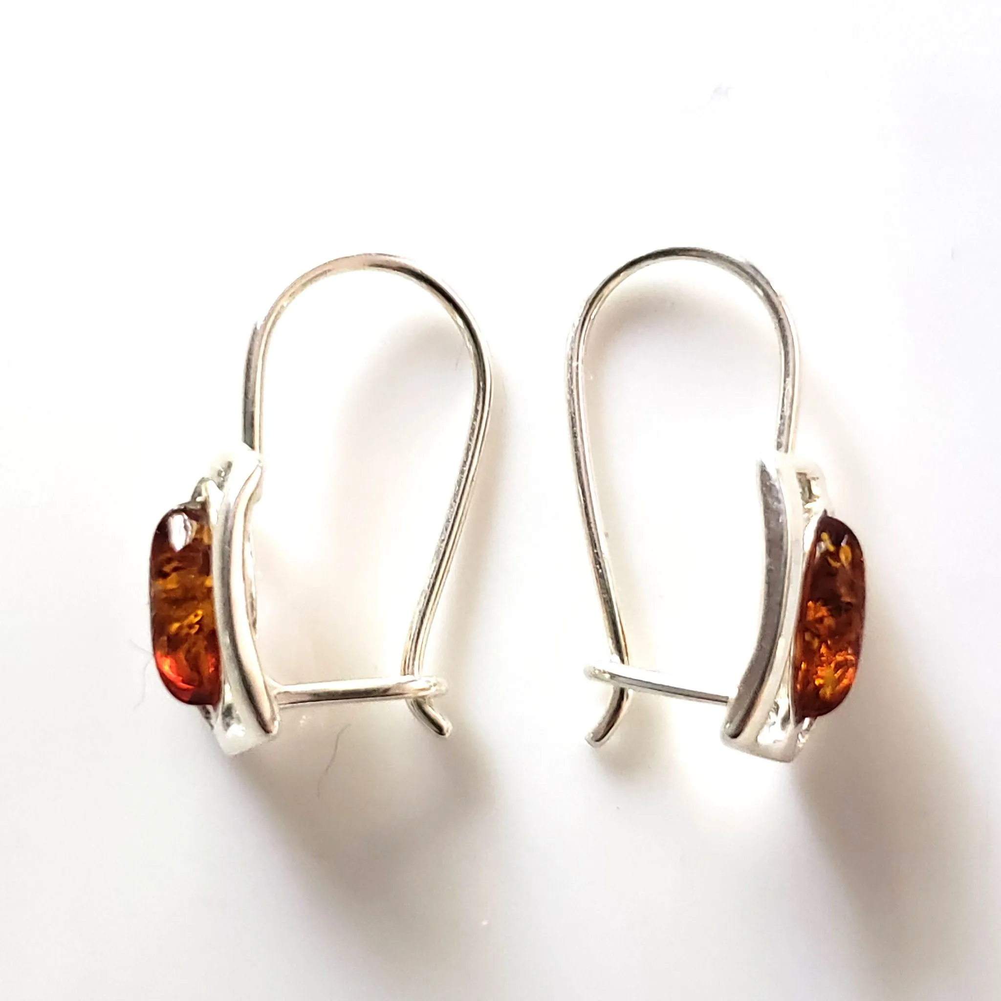 Square Silver Hoop Earrings with Oval Amber