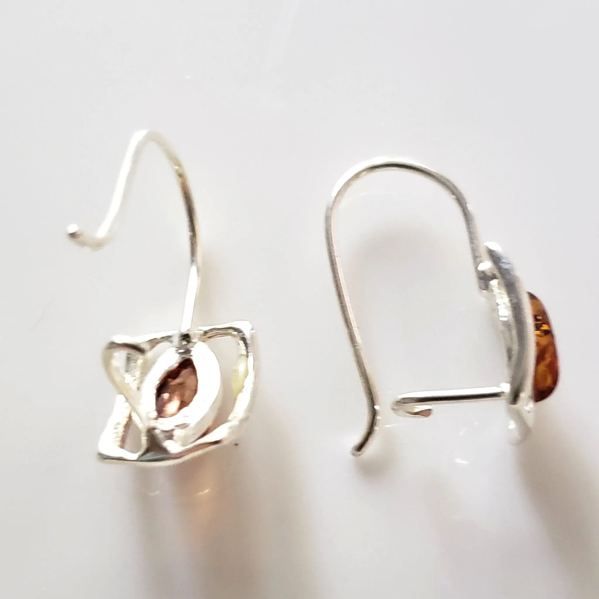 Square Silver Hoop Earrings with Oval Amber