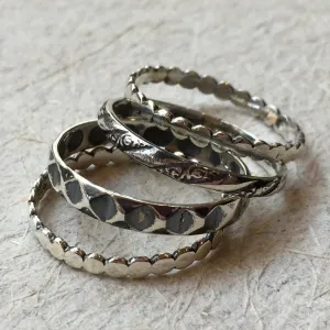 Stacking ring set, thin rings, delicate rings, Four Sterling silver rings, bohemian jewelry, stacking bands - A Promise R2376Q Set of 4