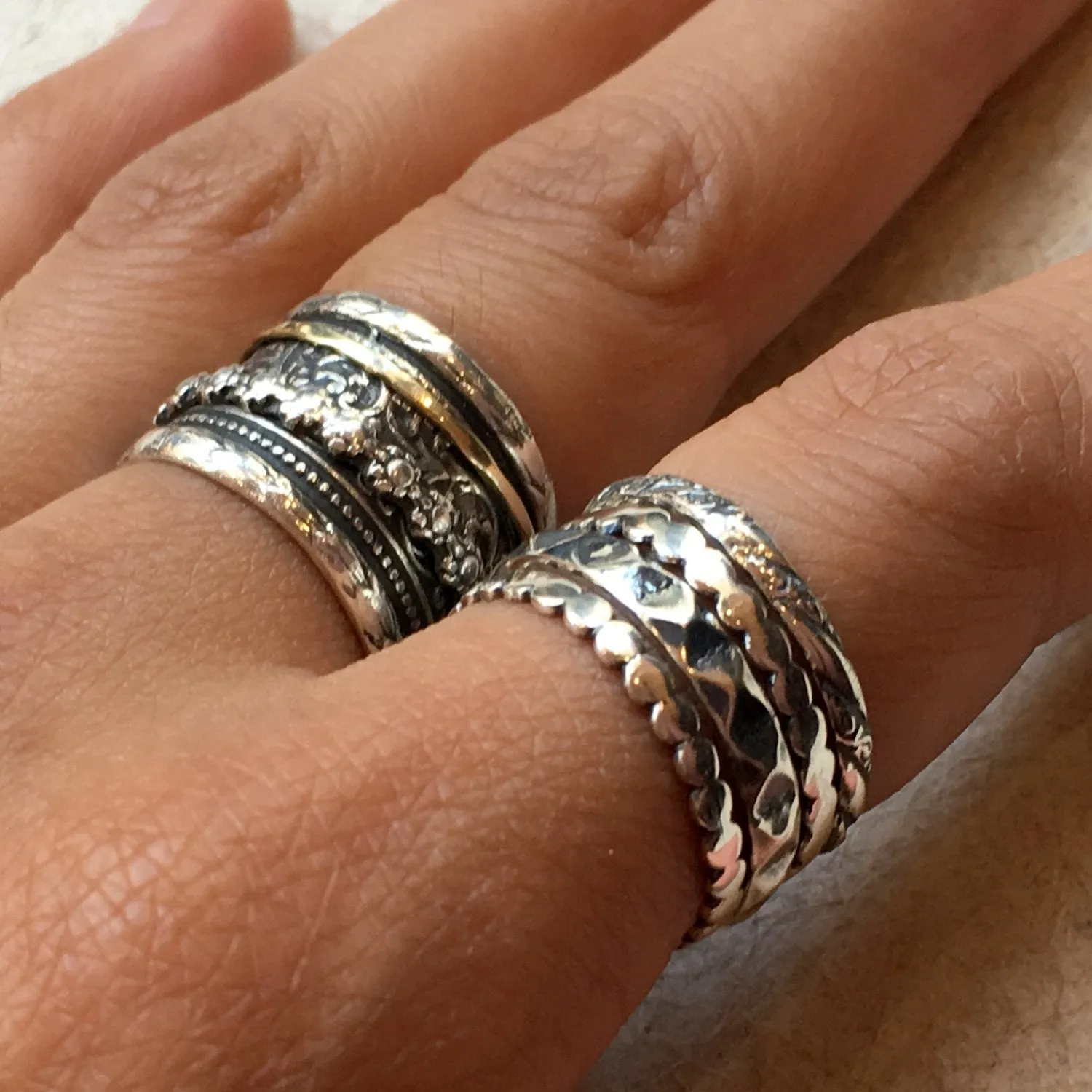 Stacking ring set, thin rings, delicate rings, Four Sterling silver rings, bohemian jewelry, stacking bands - A Promise R2376Q Set of 4