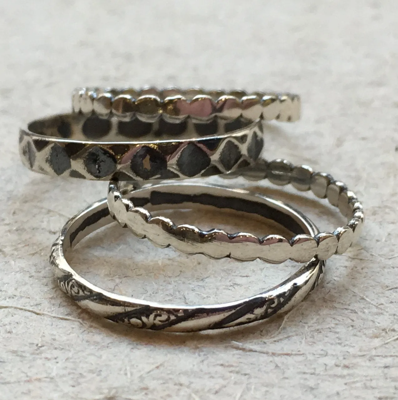 Stacking ring set, thin rings, delicate rings, Four Sterling silver rings, bohemian jewelry, stacking bands - A Promise R2376Q Set of 4