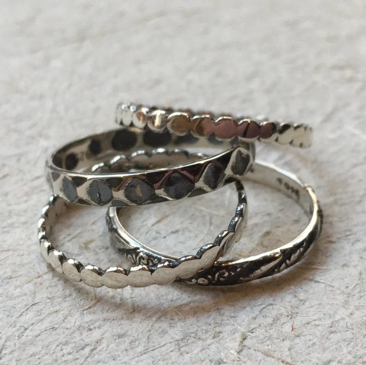 Stacking ring set, thin rings, delicate rings, Four Sterling silver rings, bohemian jewelry, stacking bands - A Promise R2376Q Set of 4