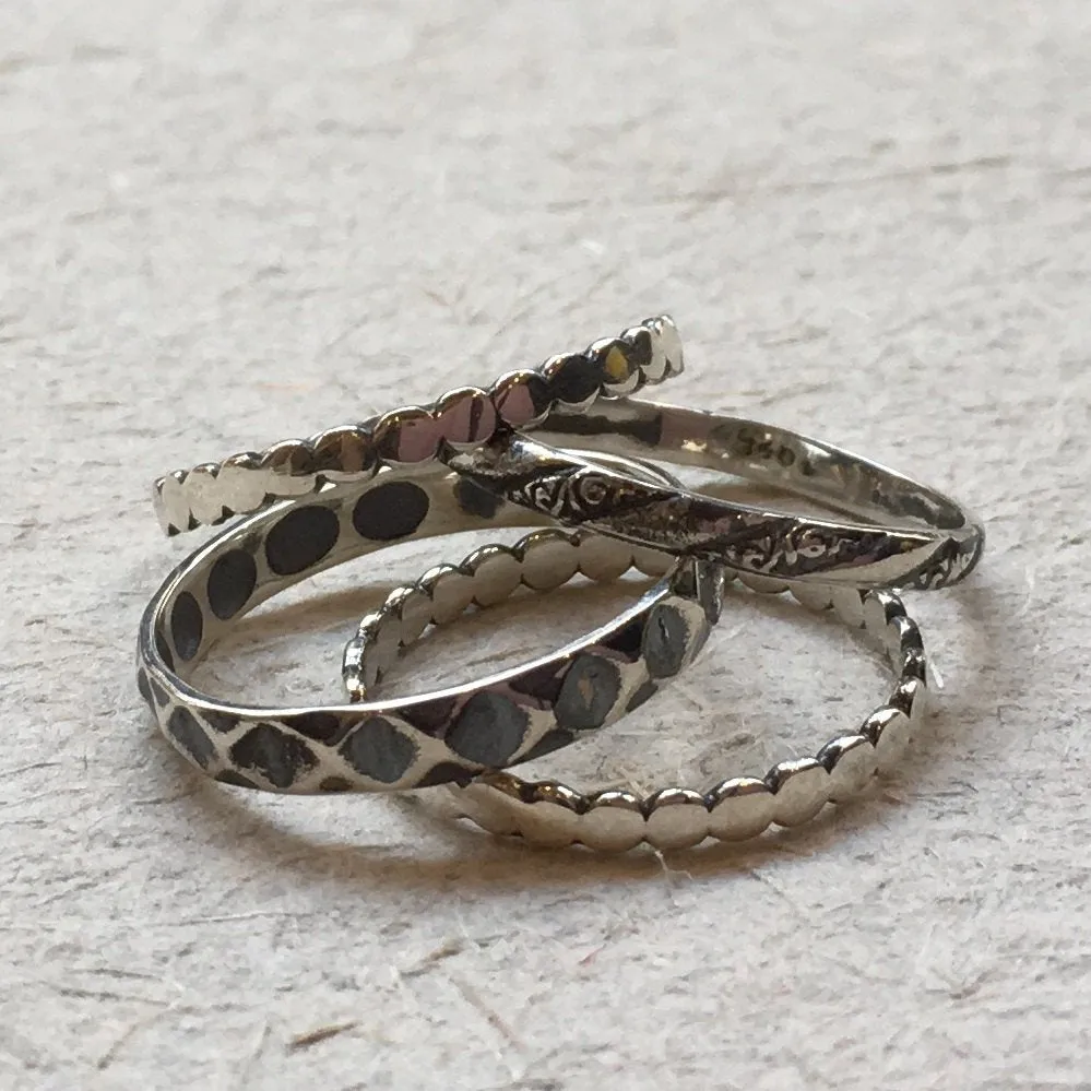 Stacking ring set, thin rings, delicate rings, Four Sterling silver rings, bohemian jewelry, stacking bands - A Promise R2376Q Set of 4