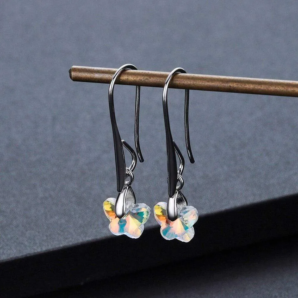 Stainless Steel Crystal Butterfly Drop Earrings