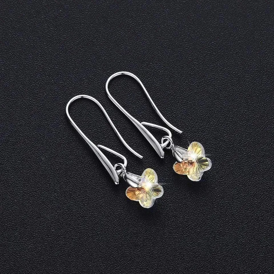 Stainless Steel Crystal Butterfly Drop Earrings