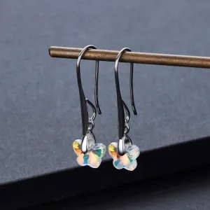 Stainless Steel Crystal Butterfly Drop Earrings