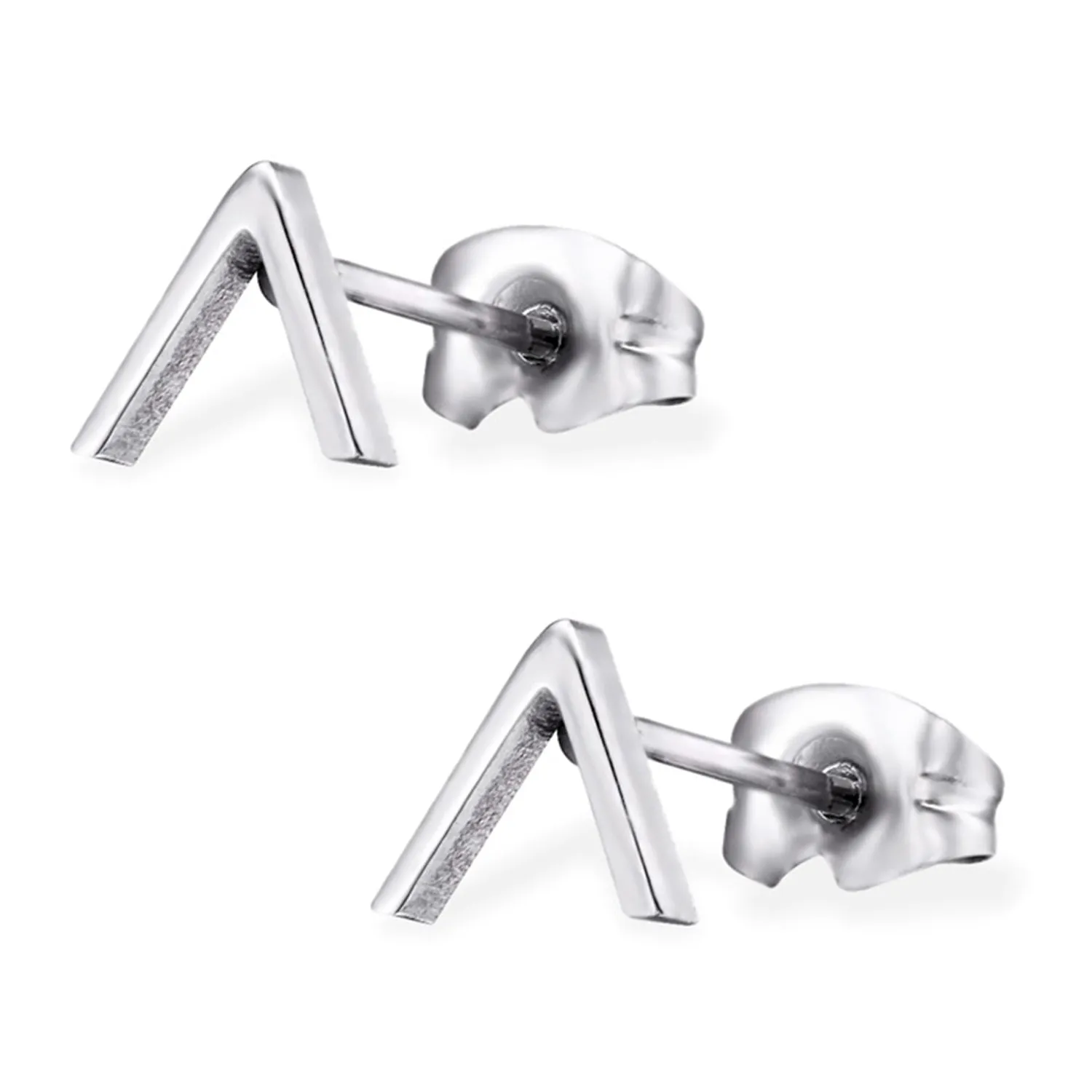 Stainless Steel Minimalist Chevron Triangle Stud Post Earrings